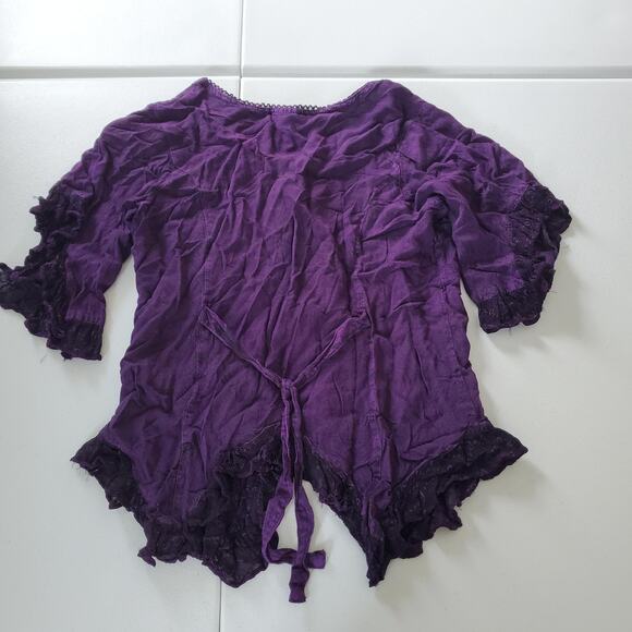 Y2K Fairy Grunge Shirt Womens Medium Purple Embroidered Lace Button Front Boho - Picture 3 of 9